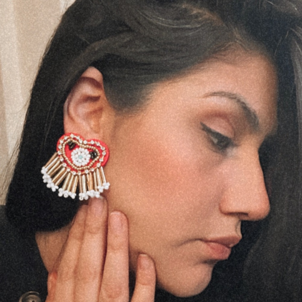 Beaded Red Heart Earrings